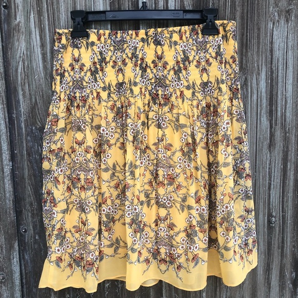 Max Studio Yellow Spring Floral Gathered Skirt Lined WOMENS size Small EUC - Picture 4 of 8